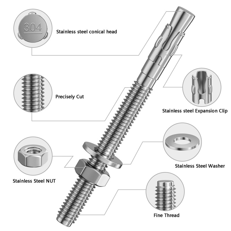 Wensilon 5Pcs 1/2x5-1/2 Inch Standard Fasteners for Heavy-Duty 304 Stainless