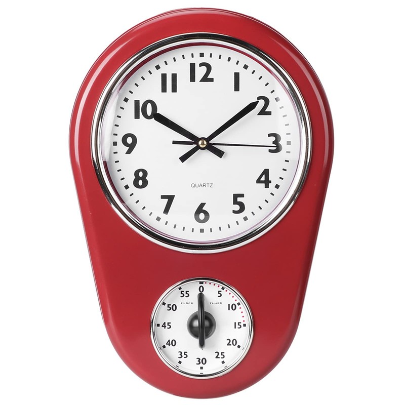 KIMISS Kitchen Wall Clock with Timer Red Kitchen Wall Clock
