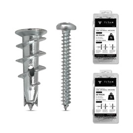 TITAN ANCHORS 200-Pieces Quick Self-Drilling Zinc Metal Drywall Anchors with #8 Screws Kit | Holds 75 Lbs. | 100 Anchors + 100 Screws
