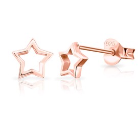 DTPsilver® Small Earrings 925 Sterling Silver, Yellow Gold-Plated or Rose Gold Plated - Cut Out Star Stud Earrings - Diameter: 7 mm, Sterling Silver, No Gemstone