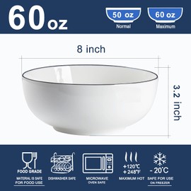 Houlu Large Porcelain Bowl Set of 3 - 8 inch Soup, Pho, Ramen & Salad Bowl, Off White