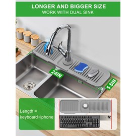 Kitchen Sink Splash Guard, 5°Slope Draining Mat for Kitchen Sink, 24 inch Sink Faucet Mat, Silicone Sink Faucet Mat Splash Guard, Sink Water Splash Guard, Sink Accessories for Kitchen, Bathroom