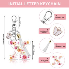 YaeYur Cute Initial Letter Keychains for Women Alphabet Initial Letter Keychain Acrylic Letter Keychain Tassel Butterfly Pendant Key Ring for Purse Handbags Bag (Letter X)