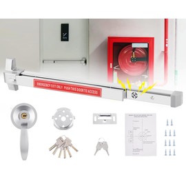 Commercial Door Push Bar Panic Exit Device with Alarm Exterior Lever 80cm/31.5" Stainless Steel Panic Bars for Exit Doors Emergency Exit Panic Door Hardware with 6 Keys for 31”-47” Wood Metal Doors