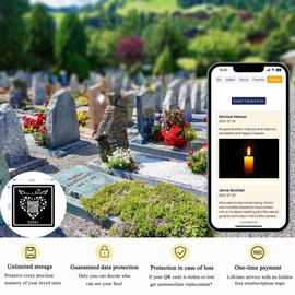 QR Memorial Webpage and QR code Memorial Plaque for Cemetery Headstone Grave Marker, Sympathy Gifts for Loss of Loved One,Collect Memories, Photos, Messages from Family/Friends(Medallion + Keychain)