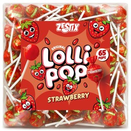 Strawberry Lollipops – 65 Count Bulk Candy Pack, Individually Wrapped Suckers – Sweet Strawberry Flavor – Party Candy, Parade Treats, Birthday Favors & Kids Events
