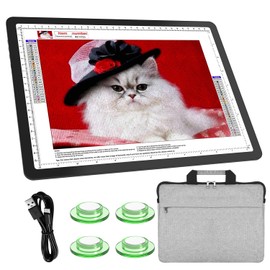 TSOCOS 11000Lux A4 Diamond Art Light Board with Carry Bag, High-Brightness Light Pad with Side Physical Buttons & 6 Levels of Brightness, 3 Colors Light Box for Tracing, Diamond Painting