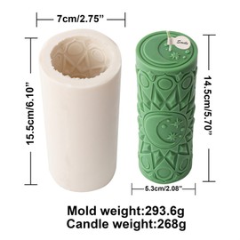 Xidmold Vintage Sun Moon Pattern Pillar Candle Mold, Column Silicone Mold for Soy Wax Candle, Aromatherapy Candle, Gypsum, Plaster, Home Decor (Large, B)