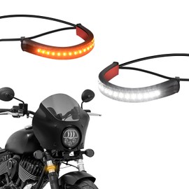 NTHREEAUTO Universal Motorcycle LED Turn Signal Light Strip, Flexible Switchback Dual-Color White Daytime Running Lights & Amber Fork Turn Signal Blinkers for Harley Cafe Racer Dual Sport Dirt Bike