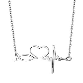 Cupimatch Heart Necklace Women's ECG Chain Nurse Novelty Jewellery for Women Girls 40 cm Silver, Stainless Steel