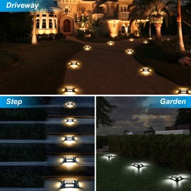 CREPOW Solar Deck Lights Driveway Dock Lights- 8 Packs Waterproof 1200mAh Solar Powered Outdoor LED Aluminum Dock Lighting Road Markers Step Light for Sidewalk Garden Pathway Yard (White/Warm White)