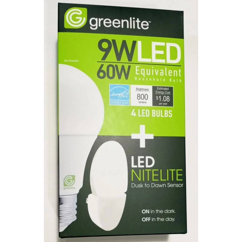 Greenlite A+ 4x9W LED Light Bulb + LED NITELITE GREENLITE