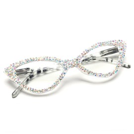 bullabulling Cat Eye Crystal Rhinestone Reading Glasses for Women Sparkling Eyewear Female Trendy bling Diamond Reader (AB diamond, 1.5, x)