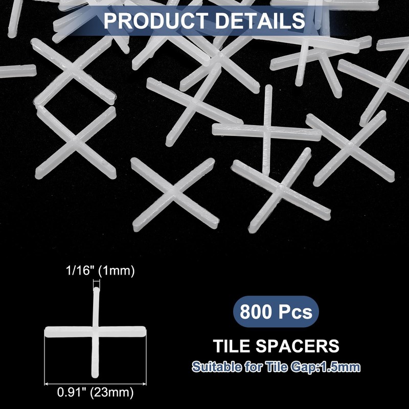 sourcing map 800Pcs Tile Spacers, 1.5mm 1/16" Cross Shape Wall
