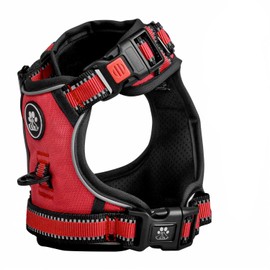 FURRYFECTION Dog Harness | No Pull Dog Harness | Reflective Oxford | Padded Handle | 4 Adjustable Straps | 2 Leash Clips | No Choke Pet Vest Harness for Small Medium Large Dogs | Red | L