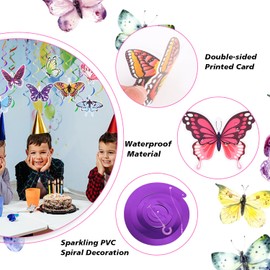 LOMIMOS 48Pcs Butterfly Hanging Spiral Decorations, Colourful Butterfly Hanging Decor Spring Summer Theme Party Supplies for Birthday Children's Day Wedding
