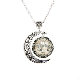 Beautiful Season DIY Oh The Places You'll Go Quote necklace Dr Seuss pendant Traveler Quote jewelry Map moon gift for Nautical aerospace 22