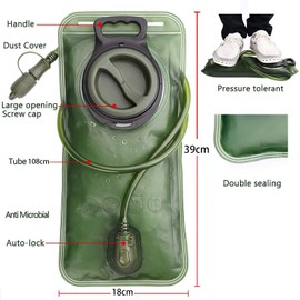 Hydration Bladder,2Pac-Approved 2L Water Bladder for Hiking Backpack,Leak-Proof Reservoir Bag,BPA-Free Pouch-Ideal Replacement for Camping,Cycling,Running.Military Green,2L Capacity.