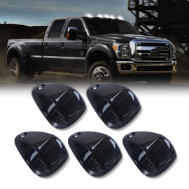 DERMOKA Cab Roof Top Marker Lights White Led Clearance Running Lamps for 1999-2016 F250 F350 F450 F550 Super Duty Pickup Truck, 5PCS (Smoked Black)