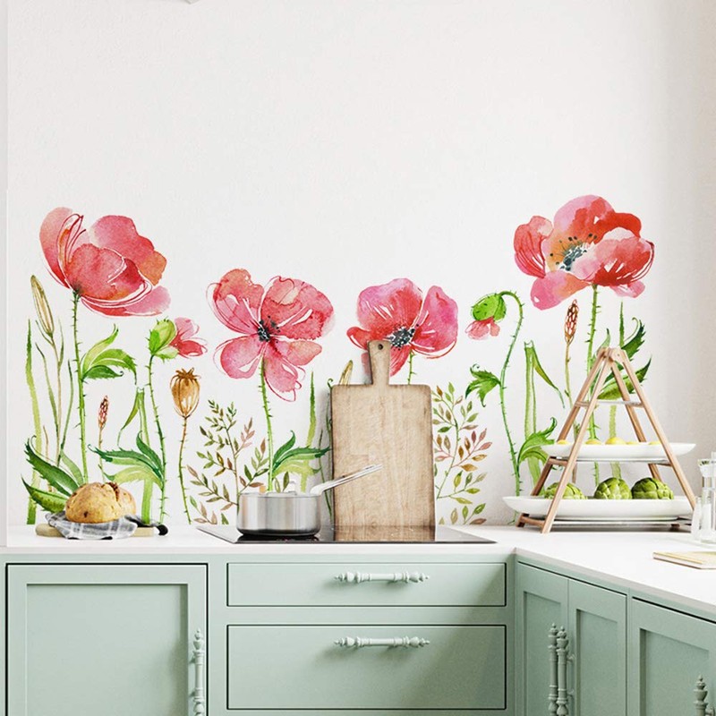 Fujitoya Wall Sticker Pink Flowers Purple Grass Kwai Wall Decor