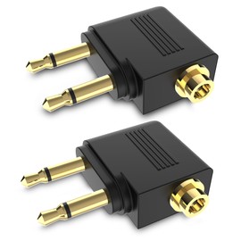 HIEbee Dual 3.5mm Male to 3.5mm Female Airplane Headphone Adapter Gold Plated (2 Pack)