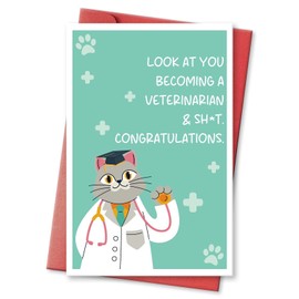 hvdler Funny Veterinarian Graduation Card for Men Women, Rude Congratulations Card for Vet School Graduates, Look at You Becoming a Veterinarian
