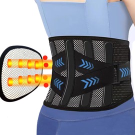 ANAMPION Back Support Belt with 5 Metal Supports, Soft Breathable Back Support with Removable Lumbar Pad, Comfortable Back Support Belt for Men and Women (Black, L)