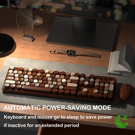 Links9+ Wireless Keyboard and Mouse, Full-Size Retro Typewriter Keyboard with Round Keycaps, 2.4GHz for Windows, Mac, Laptop, PC, Desktop (Coffee Colorful)