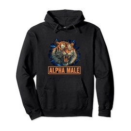 Alpha Male Funny Men's Tiger Lion Pullover Hoodie, black