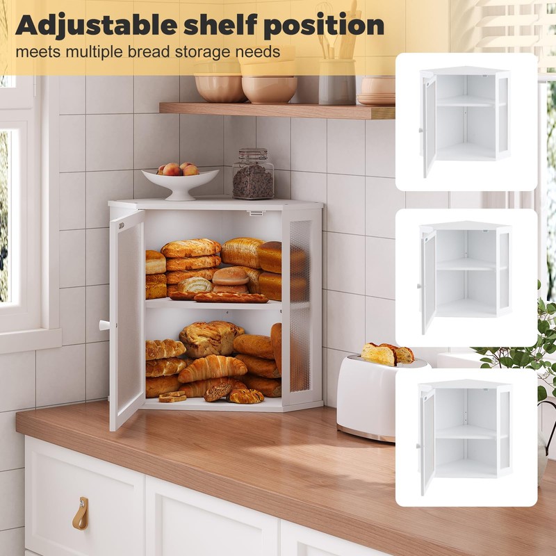 Furshus Corner Bread Box for Kitchen Countertop,Bread Storage for Homemade
