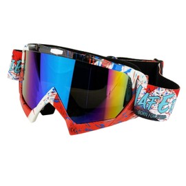 Motocross Glasses, Motorcycle Goggles Off Road Racing Cross Goggles Anti Fog UV Protective Glasses Sports Glasses Cycling Glasses for ATV Dirt Bike, Adjustable Glasses for Glasses Wearers (Graffiti Red)