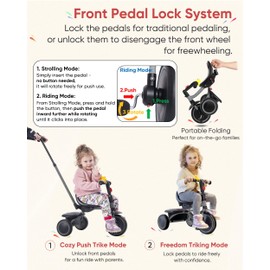 RIDYEE Tricycle for Toddlers 18 Months to 5 Years with Removable Push Handle, Tricycles for 3-5 Year Olds Ideal for On-The-Go Families, Adjustable Carry-Friendly Seat, Grey