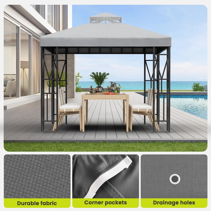 Kieperi 10x10 FT Gazebo Canopy Top Replacement，Double Tiered Canopy Covers