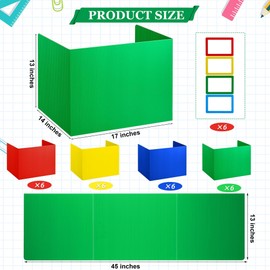 VWAERR 24 Pack Desk Divider for Students Assorted Colors Classroom Privacy Boards with Name Labels Waterproof Plastic Guard Folders Shields for School Desks
