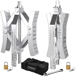 RVMATE RV Camper Wheel Chock Stabilizer Scissor, X Chocks Wheel Stabilizer (2 Packs) for RV Travel Trailer Tires, X Chock for Locking Tandem Wheels When Parked on Uneven Surfaces, Silver.