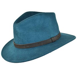Crushable Hand Made Fedora Trilby Hat with Leather Type Band 100% Wool (Small, Teal)