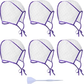 6 Pieces Highlighting Cap Hair Frosting Cap Highlight for Dye Color Bleach with Plastic Hooks Hair Coloring Salon Hairdressing Tool Kit Supplies(Purple)