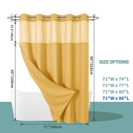 eachope Gold No Hook Waffle Weave Shower Curtain with snap-in Liner Replacement, 230GSM Waterproof Fabric Hotel Shower Curtain Set for Bathroom, Through Mesh Top Window,71Wx86H