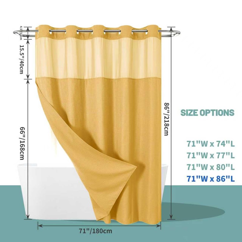 eachope Gold No Hook Waffle Weave Shower Curtain with snap-in