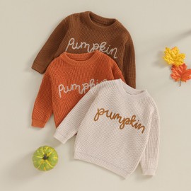 ZZLBUF Infant Toddler Baby Girl Boy Chunky Knit Sweater Merry Pullover Sweatshirt Jumper Tops Christmas Outfits (Pumpkin, Apricot, 12-18 Months)