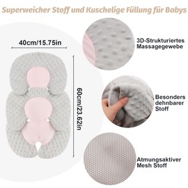 Baby Car Seat Pillow, Head and Body Support for Newborn Insert, 2 in 1 Reversible Baby Seat Cushion, Soft Stroller Insert for Car Seats, Baby Rockers, Prams and Swings (Grey Pink)