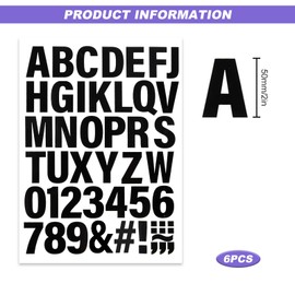 Iron-on Heat Transfer Letters and Numbers - 6 Sheets, 2 Inch Black Iron-on Alphabets for T Shirts and Sport Clothes