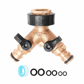 YAAVAAW Brass Garden Hose Pipe Splitter Outside Garden Tap Splitter 2 Way, Double Hose Pipe Connector Multi Tap Connector 2 Way Hose Splitter for Connecting Two Hoses to Outdoor Tap 3/4'' & 1/2''