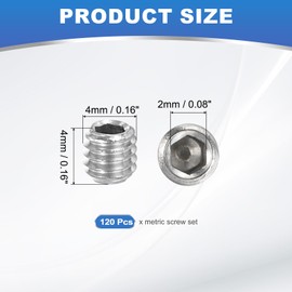 PATIKIL Set of 120 Grub Screws M4 x 4 mm Hexagonal Grub Screw 304 Stainless Steel Hexagon Socket Grub Screws for Holder Door Handles Tap Light Repair