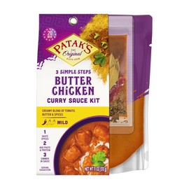 Patak’s Butter Chicken 3-Step Sauce Kit - Mild & Creamy curry sauce Base w/Pre-Measured Spice Paste & Whole Spices - Home Cooking Butter Chicken Sauce Meal Kit for Chicken & More - 11 oz (Pack of 1)