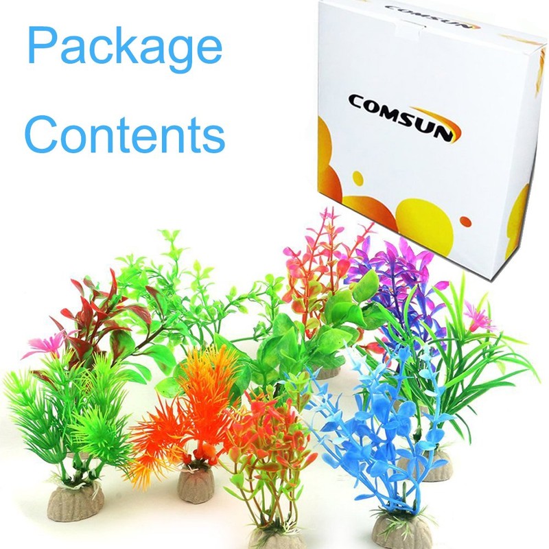 COMSUN 10 Pack Artificial Aquarium Plants, Small Size 4 to