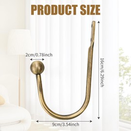2 Pcs Metal Curtain Holdbacks, Curtain Tie Backs Hooks with Screws Curtains U-Shaped Hook Wall Mounted Window Curtain Holder Hooks, Drapery Holdbacks for Fixed Curtain or Hanging Items