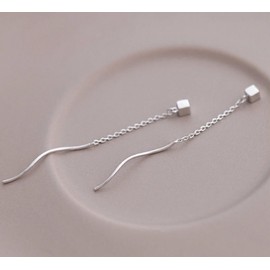 Iszie 925 Sterling Silver Small Cube Chain Pull Through Drop Dangle Minimalist Geometric Women's Earrings