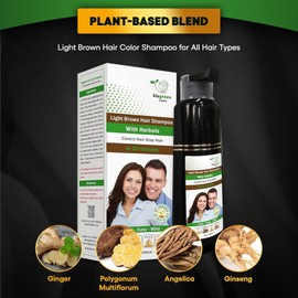 BIOGREEN ROOTS Ammonia-Free & Paraben Free Herbal Hair Shampoo - Hair Dye Shampoo for Women & Men - Natural Color and Herbal Nourishment - No Stain on Skin - Light Brown (2 bottles x 200 ml)