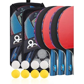 Table Tennis Set, Portable Table Tennis Bats and Balls | 4x Ping Pong Paddle for Children and Adult Table Tennis Racket Set with 2X Compact Storage Case | 8 x 3 star Ping-Pong Balls |